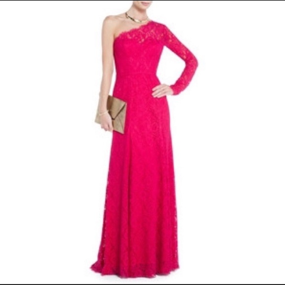 BCBGMaxazria Betsy lace one shoulder gown in Turkish rose - Picture 2 of 3